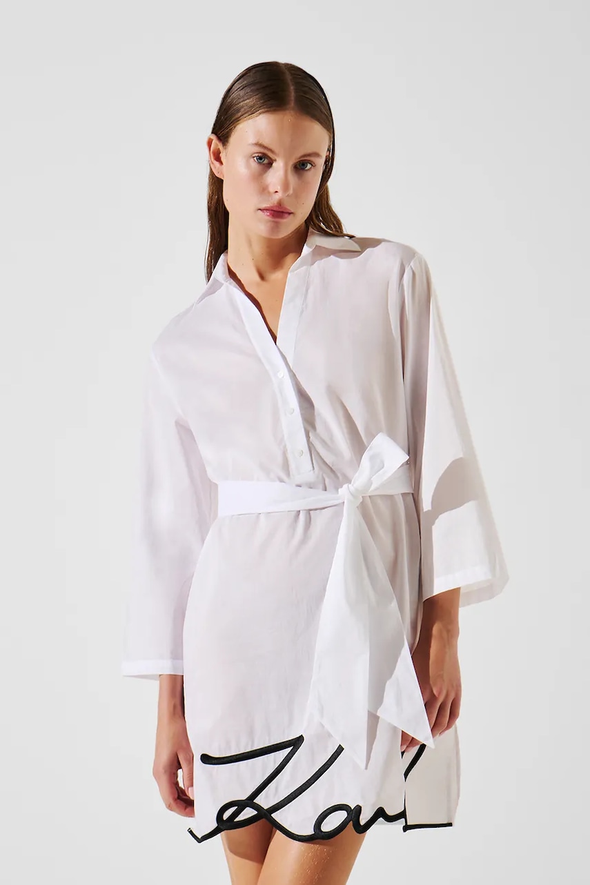 Karl Lagerfeld rochie din bumbac culoarea alb