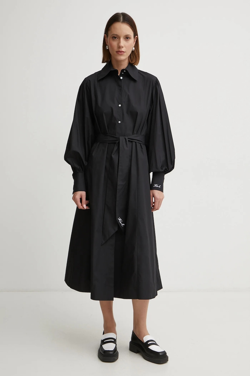 Karl Lagerfeld rochie din bumbac culoarea negru