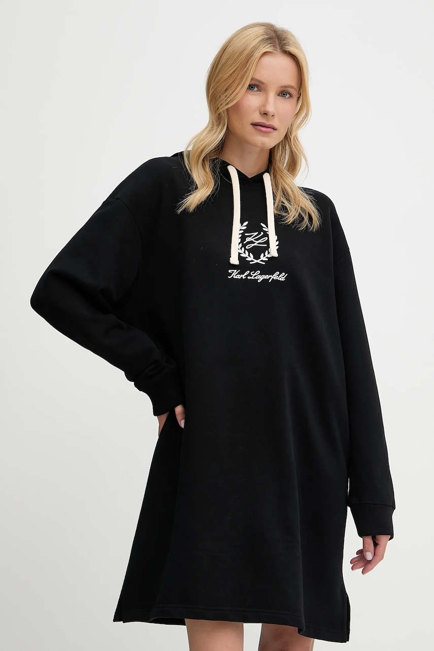 Karl Lagerfeld rochie din bumbac culoarea negru