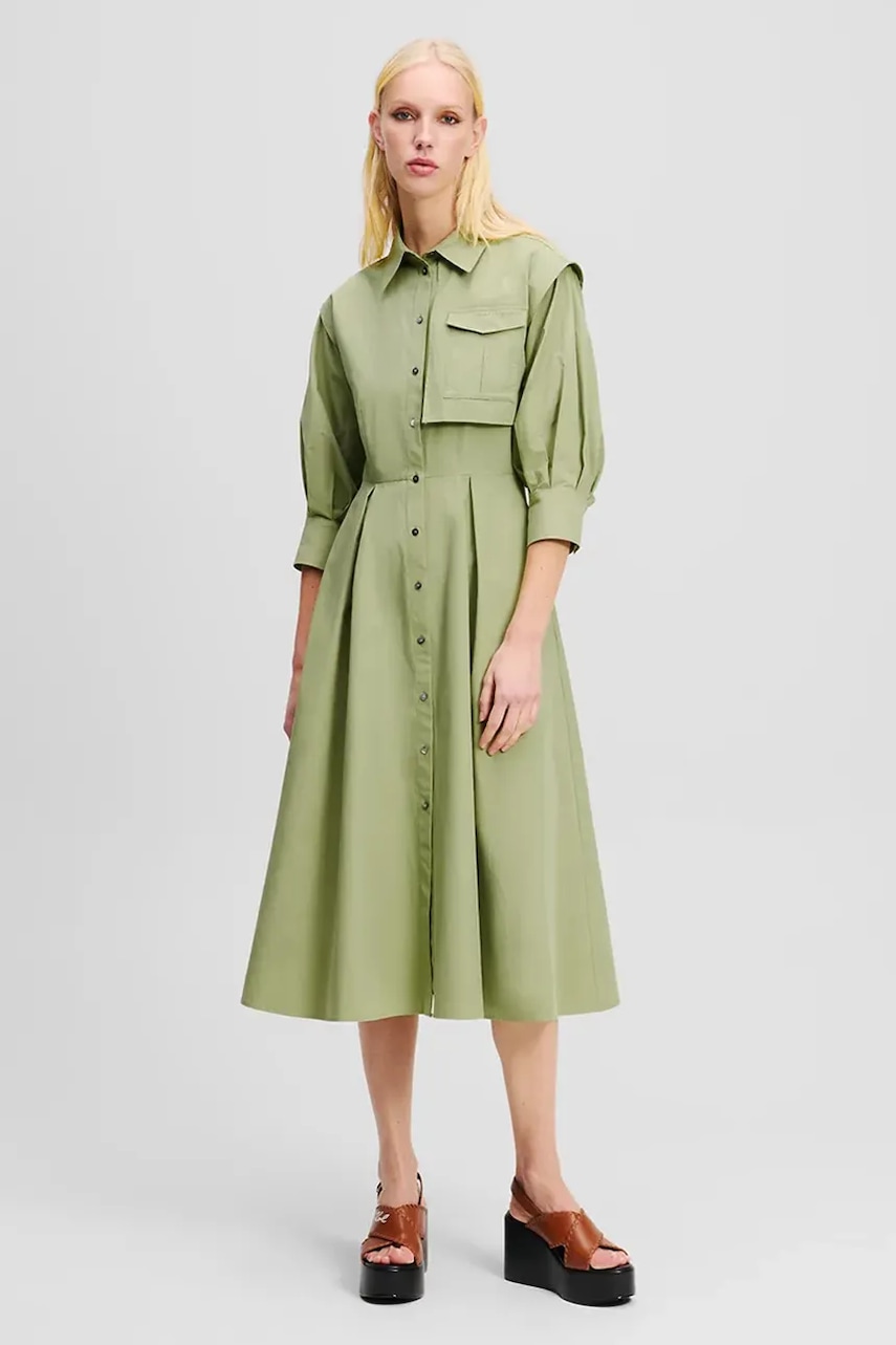 Karl Lagerfeld rochie din bumbac culoarea verde