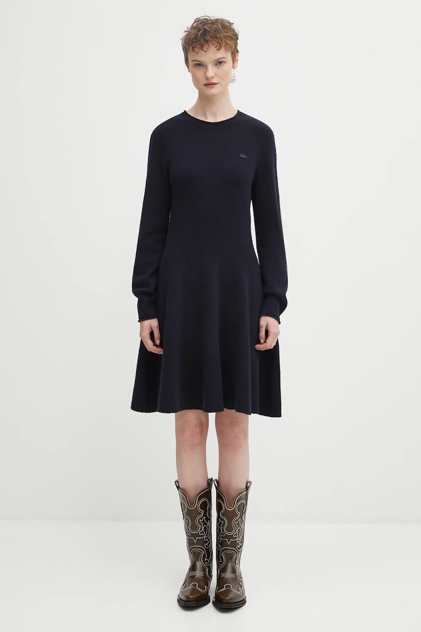 Lacoste rochie din lână culoarea bleumarin