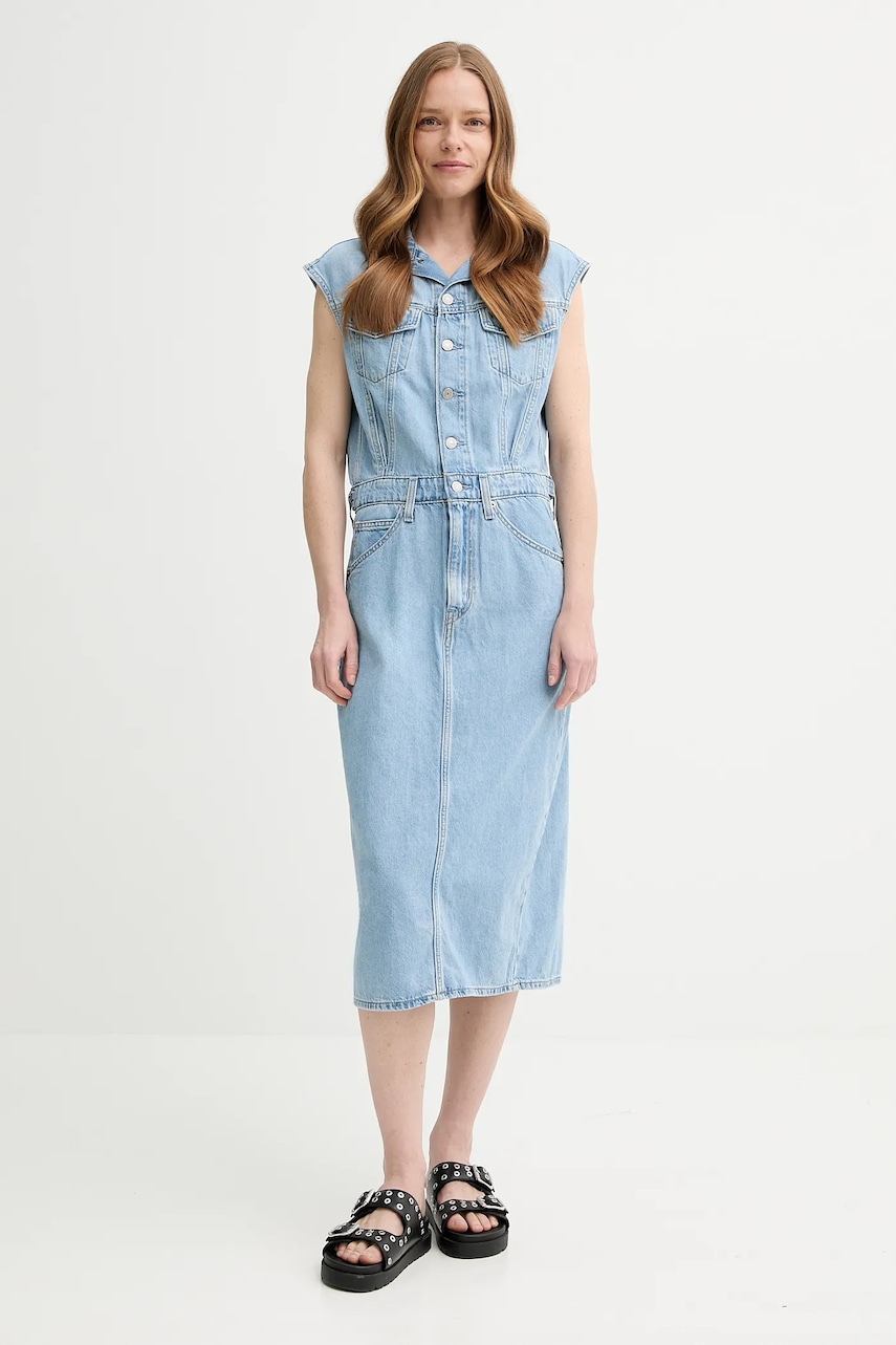 Levi's rochie jeans ICONIC SLEEVELESS DRESS midi