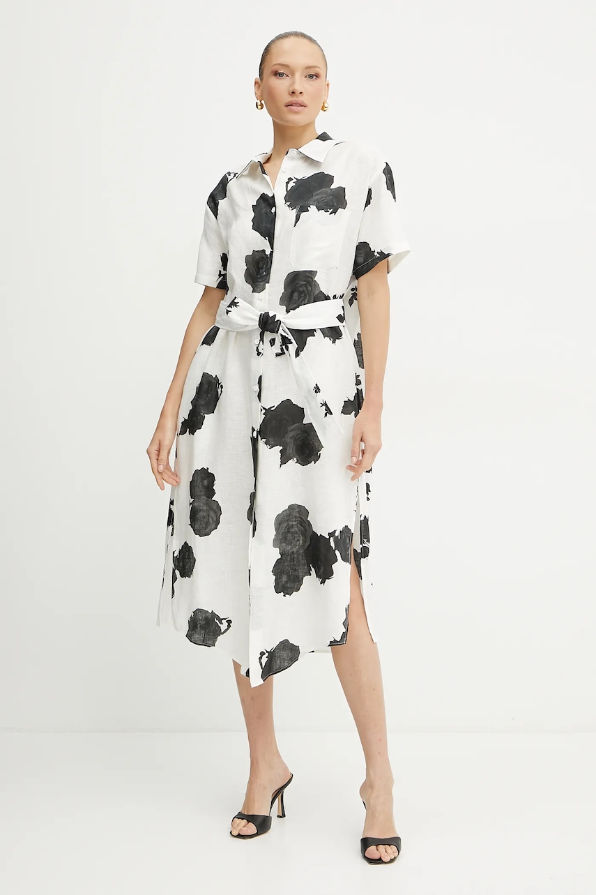 Liviana Conti rochie din in culoarea bej