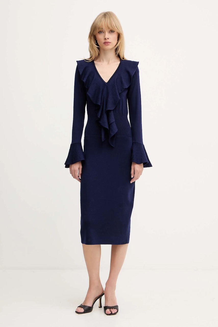 Luisa Spagnoli rochie din lână culoarea bleumarin