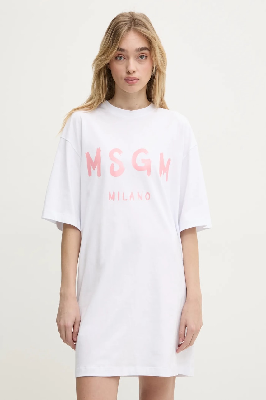 MSGM rochie din bumbac culoarea alb