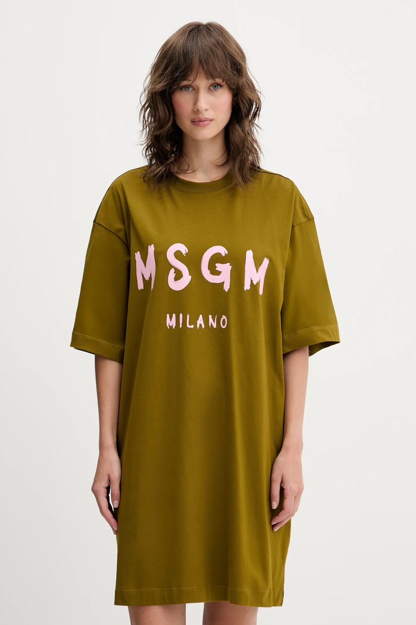 MSGM rochie din bumbac culoarea verde