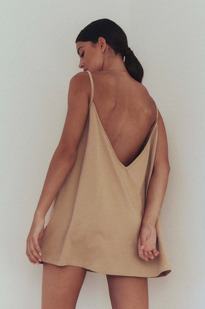 MUUV. rochie din bumbac sukienka #SURFGIRL culoarea bej