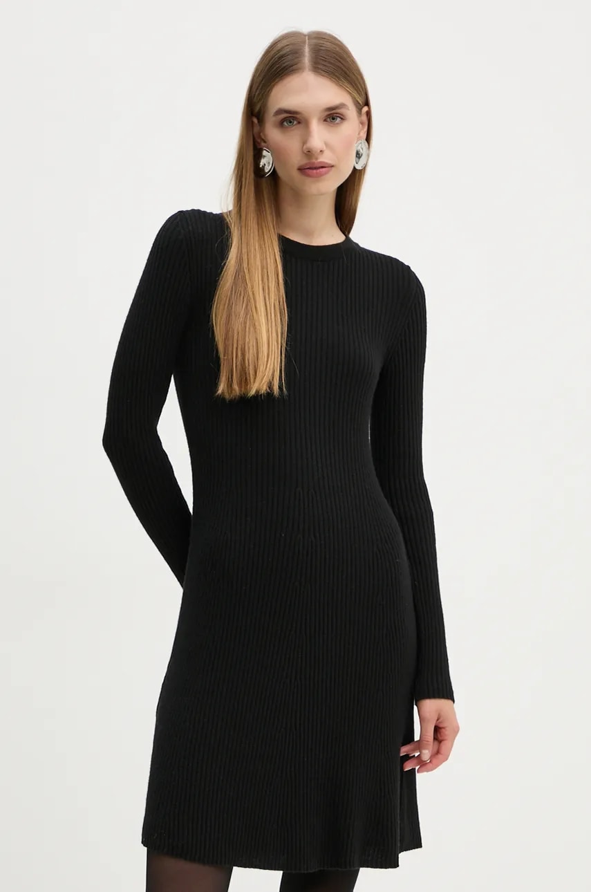 Marc O'Polo rochie din amestec de lână DENIM culoarea negru