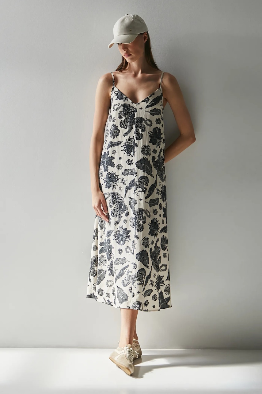 Medicine rochie din amestec de in culoarea bej