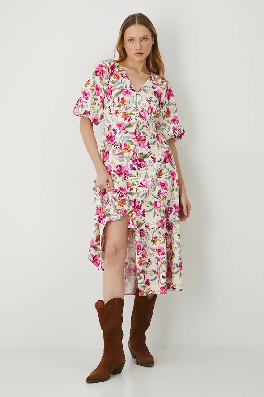 Medicine rochie din amestec de in culoarea bej