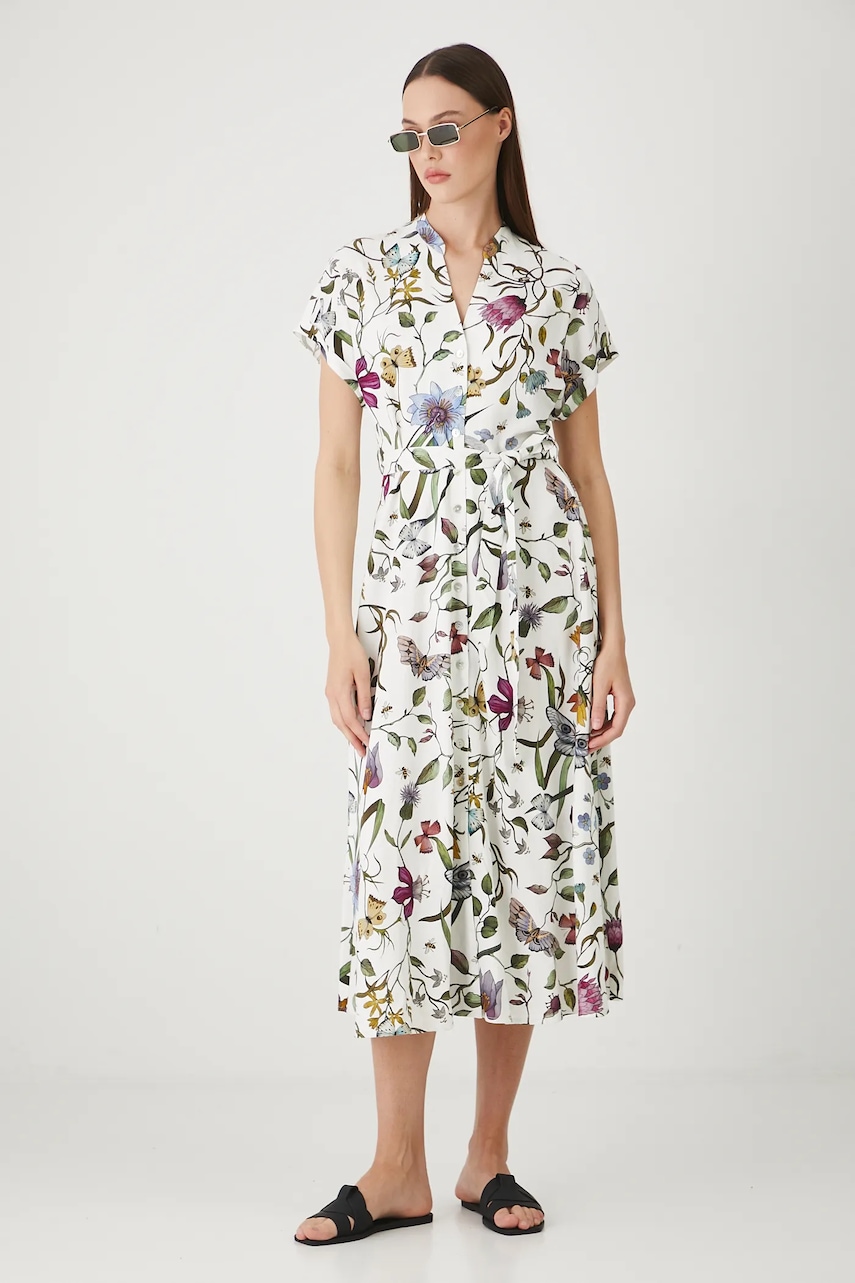 Medicine rochie din amestec de in culoarea bej