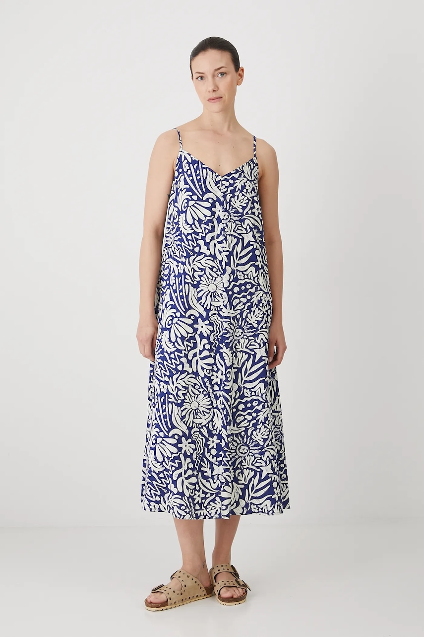 Medicine rochie din amestec de in culoarea bleumarin