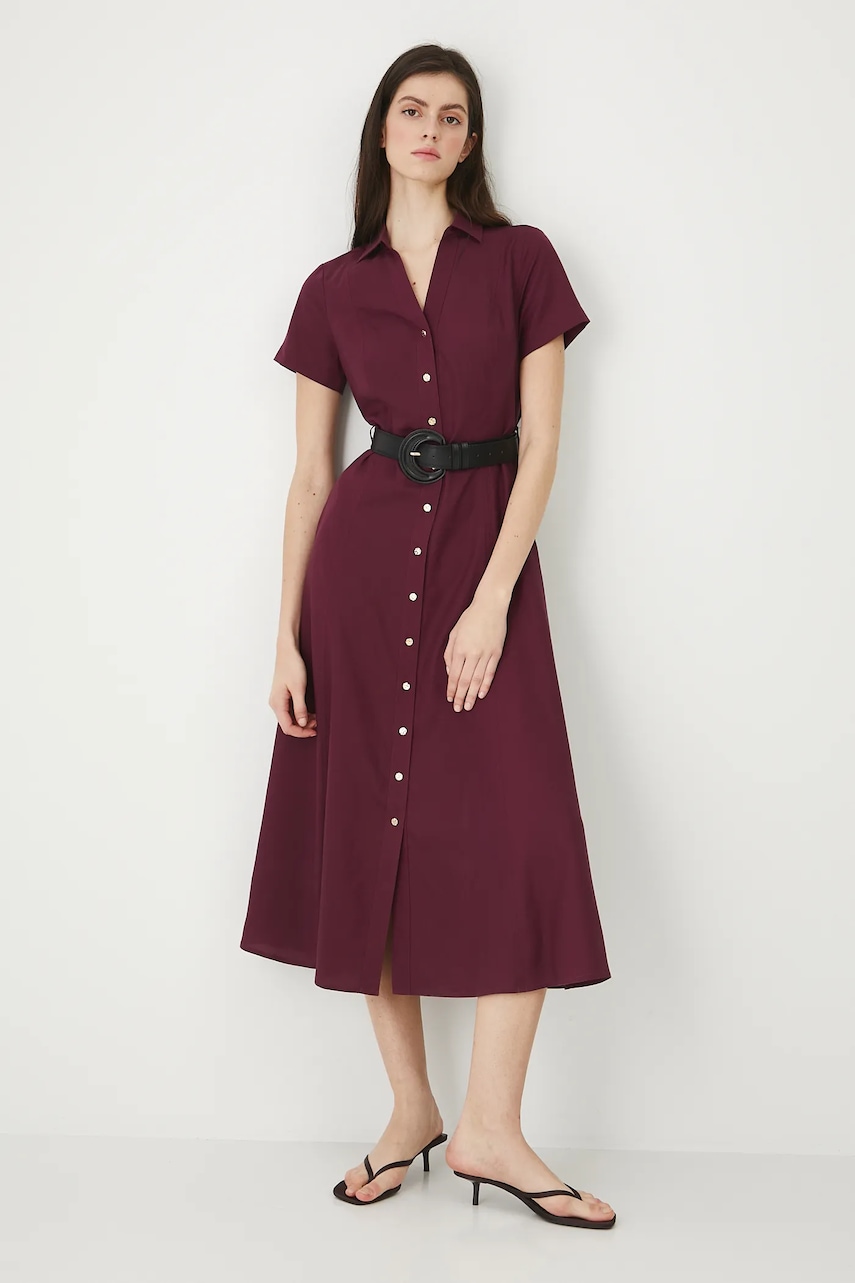 Medicine rochie din amestec de in culoarea bordo
