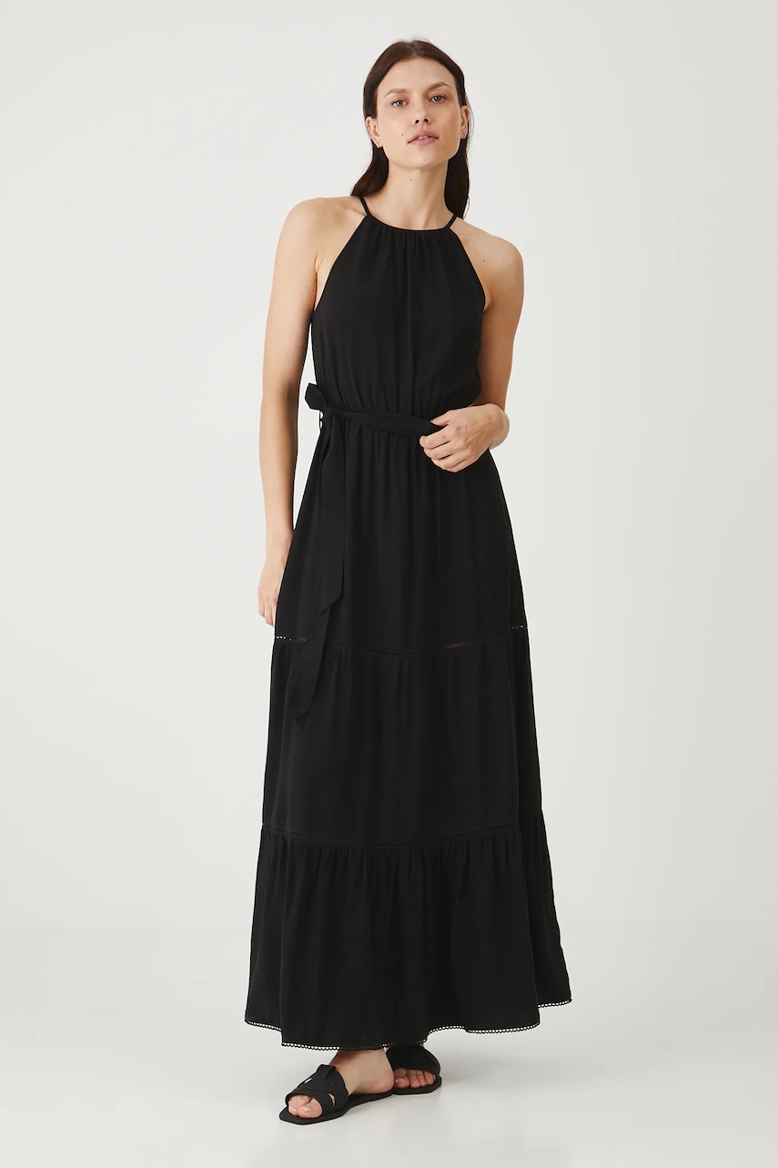 Medicine rochie din amestec de in culoarea negru