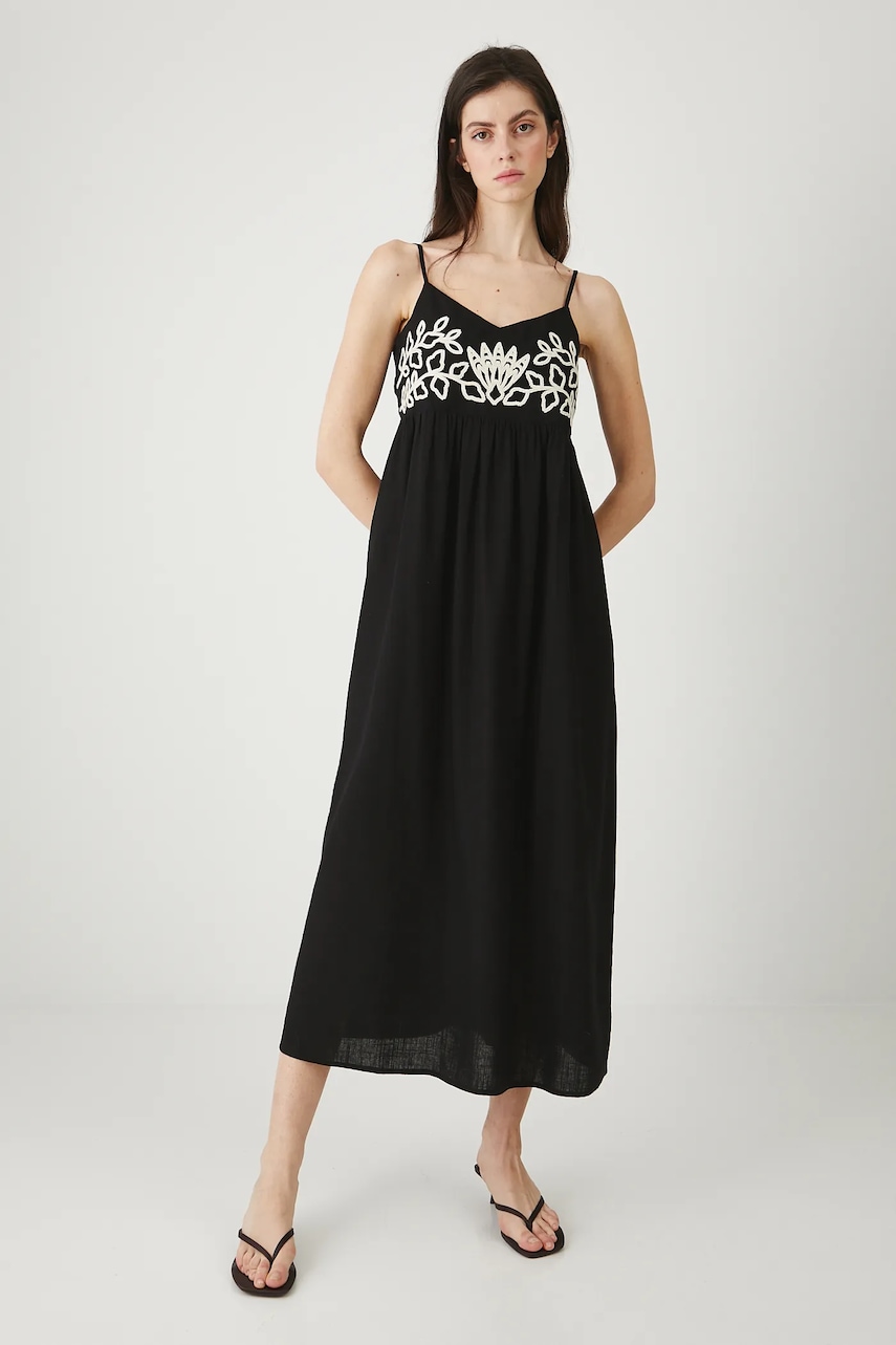Medicine rochie din amestec de in culoarea negru