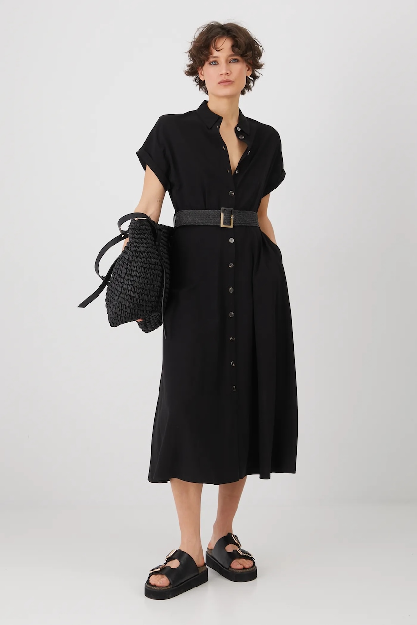 Medicine rochie din amestec de in culoarea negru