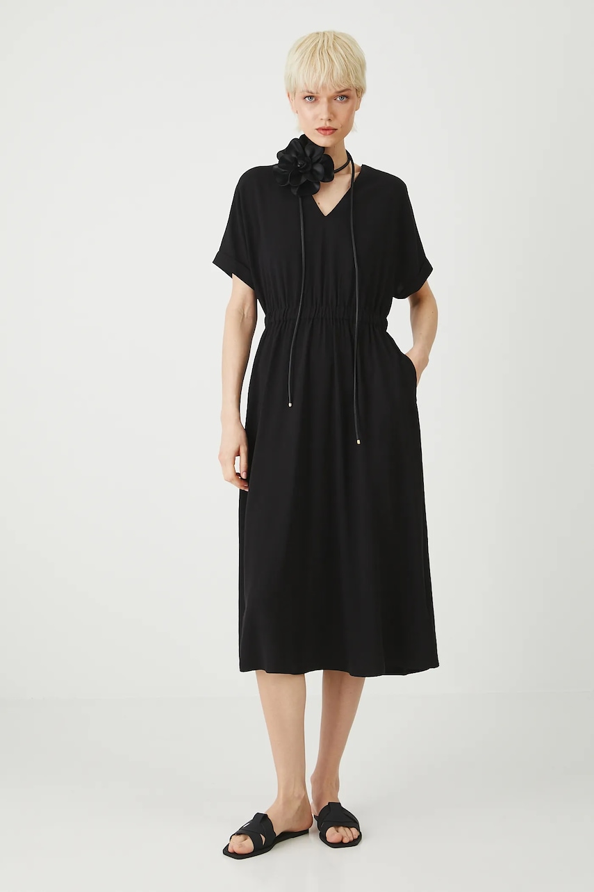 Medicine rochie din amestec de in culoarea negru