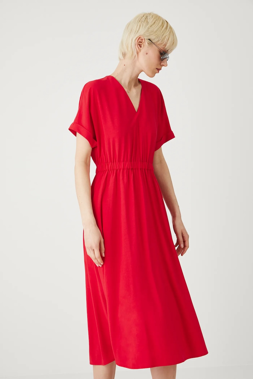 Medicine rochie din amestec de in culoarea rosu