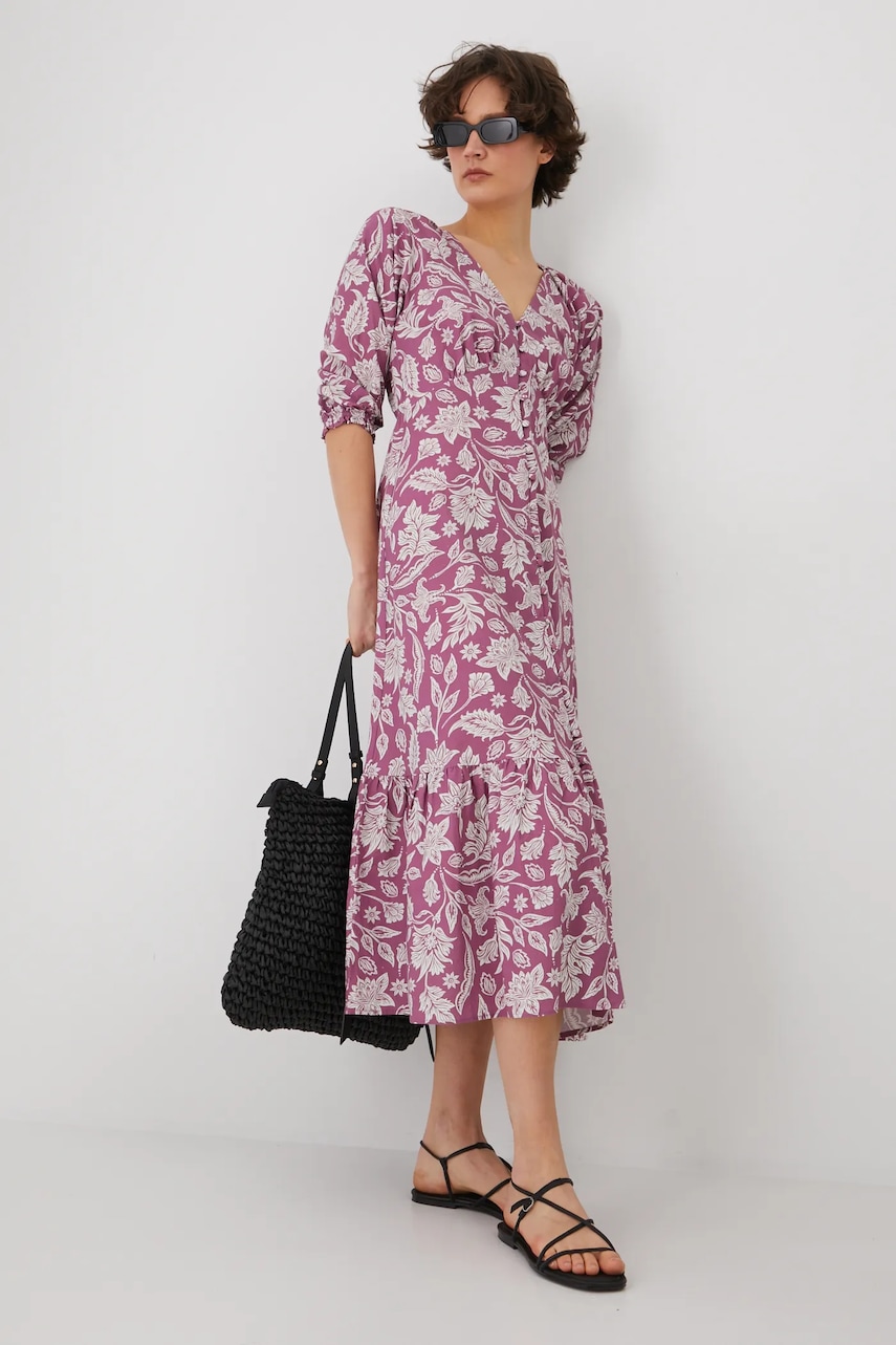 Medicine rochie din amestec de in culoarea roz