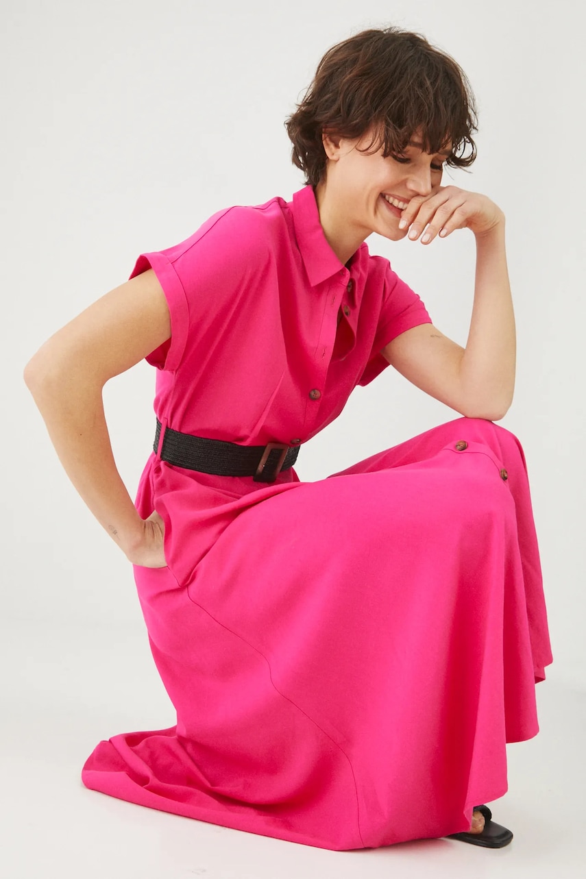 Medicine rochie din amestec de in culoarea roz