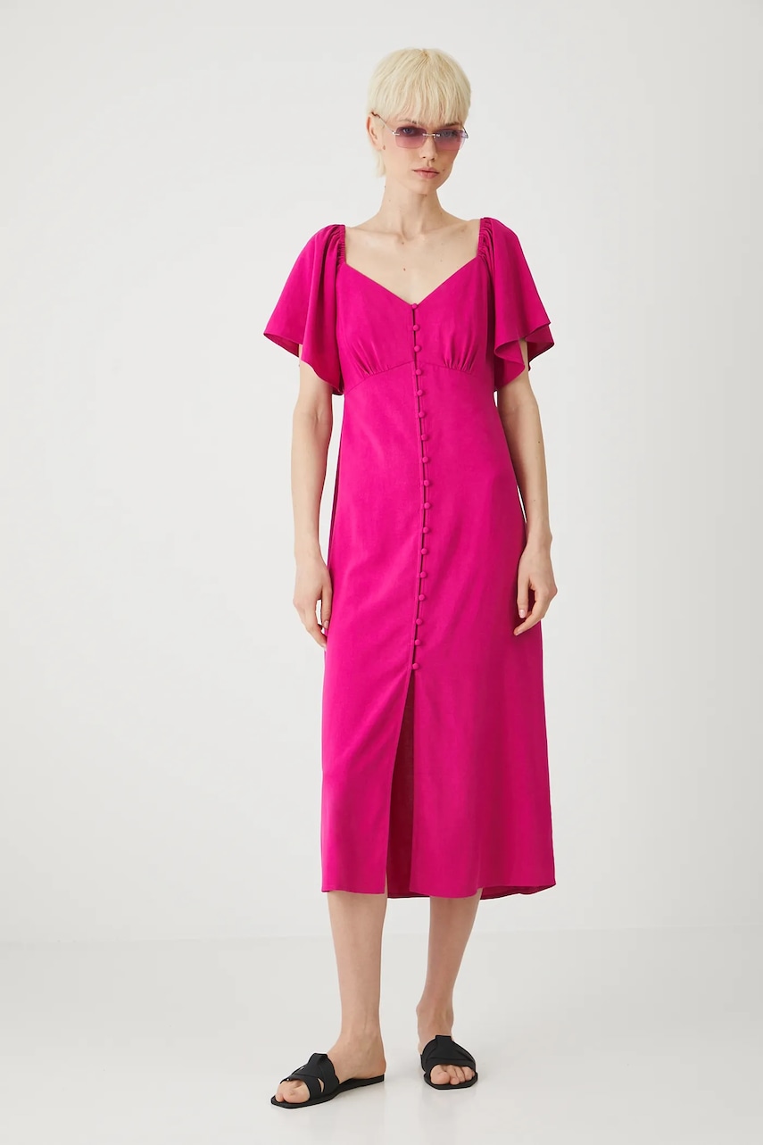 Medicine rochie din amestec de in culoarea roz