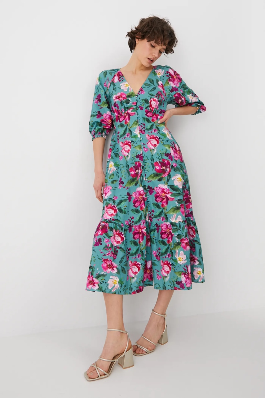 Medicine rochie din amestec de in culoarea turcoaz