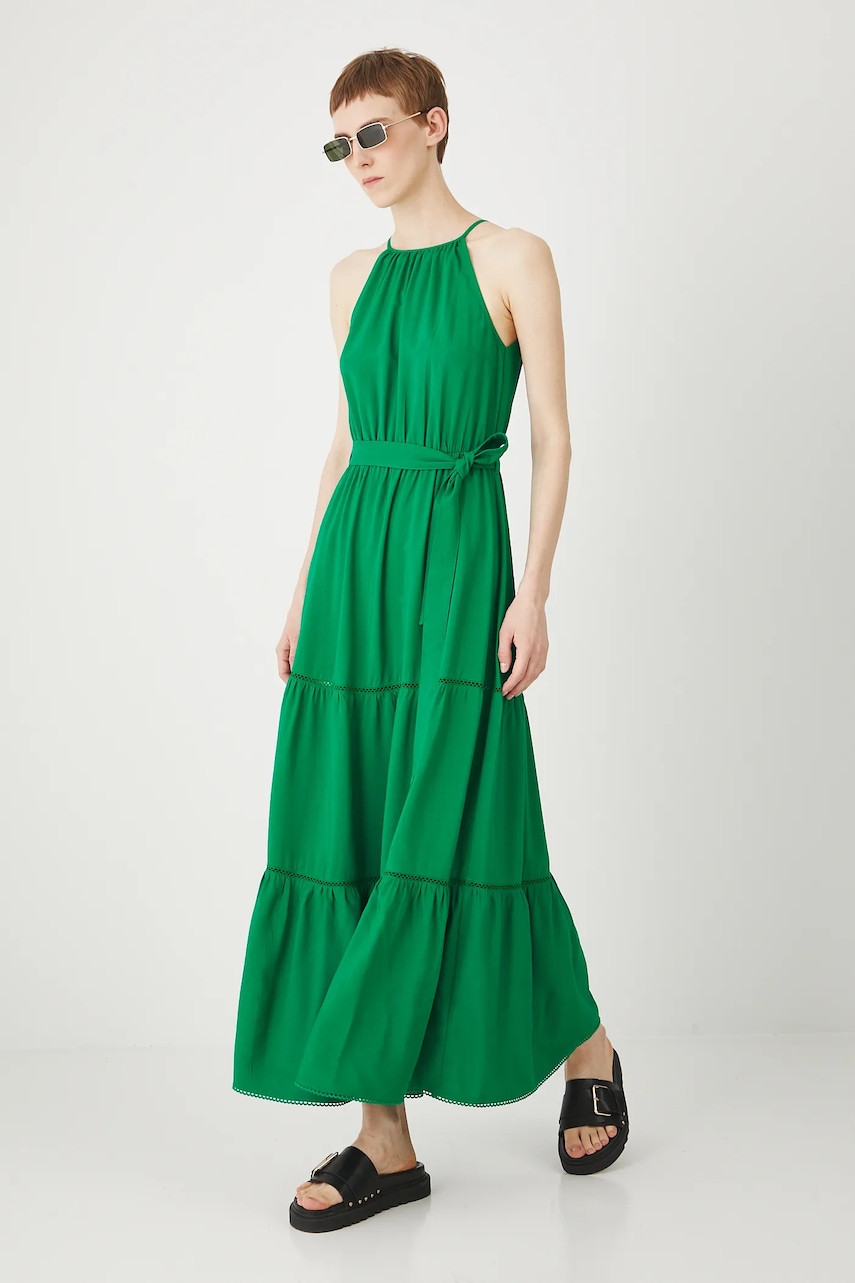 Medicine rochie din amestec de in culoarea verde