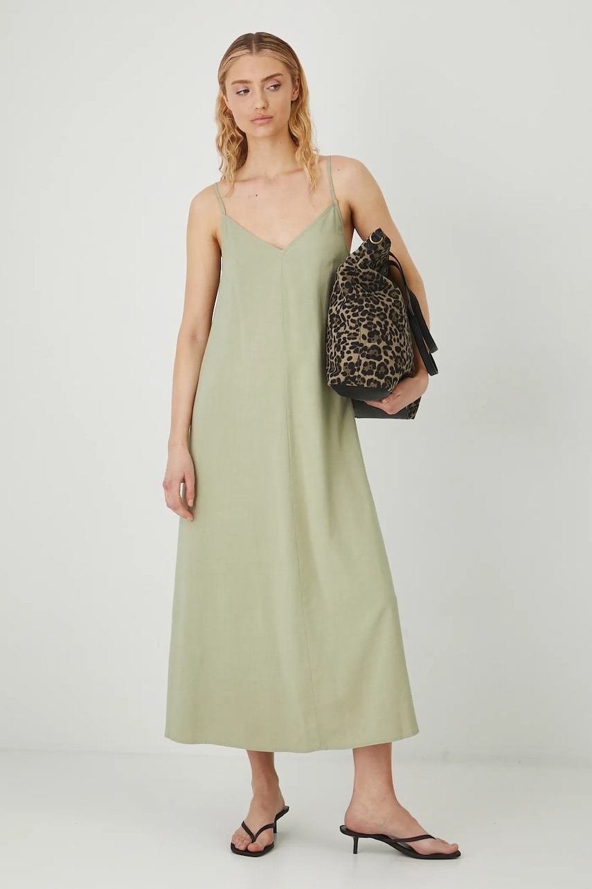 Medicine rochie din amestec de in culoarea verde