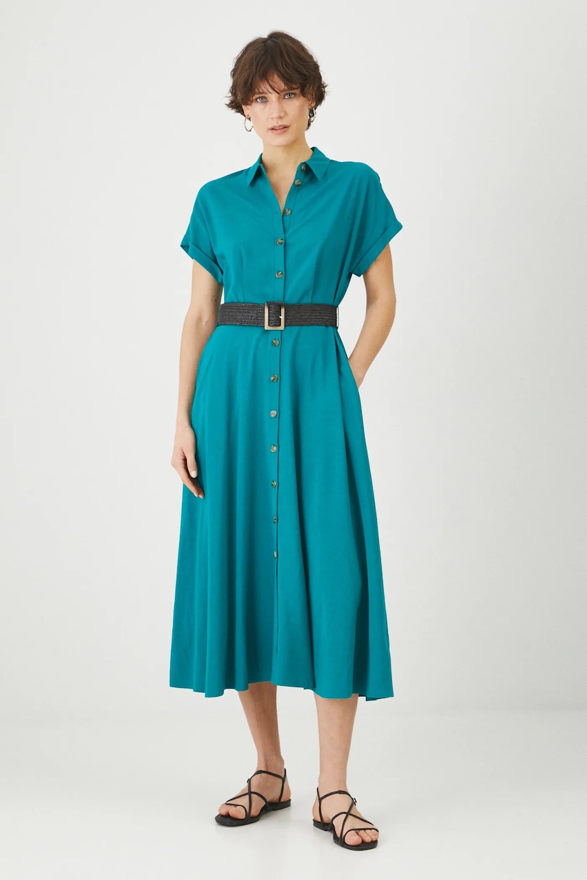 Medicine rochie din amestec de in culoarea verde