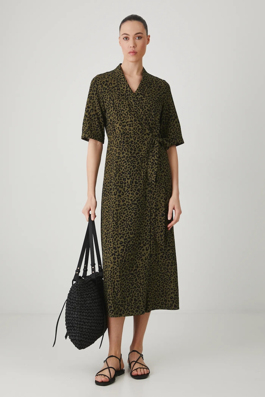 Medicine rochie din amestec de in culoarea verde