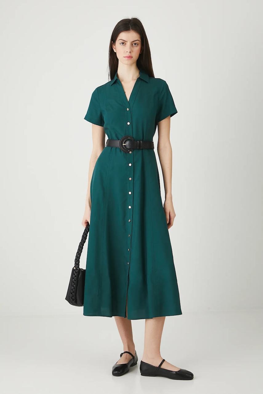 Medicine rochie din amestec de in culoarea verde
