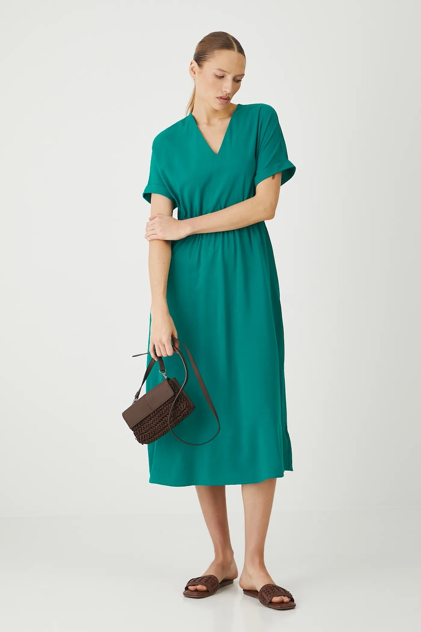Medicine rochie din amestec de in culoarea verde