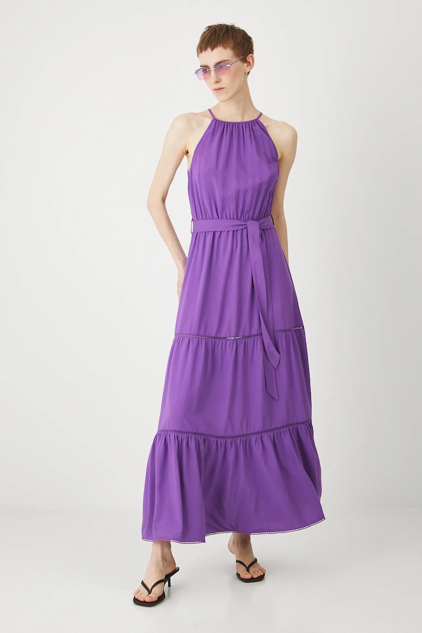 Medicine rochie din amestec de in culoarea violet