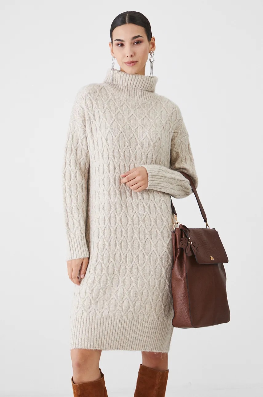 Medicine rochie din amestec de lana culoarea bej