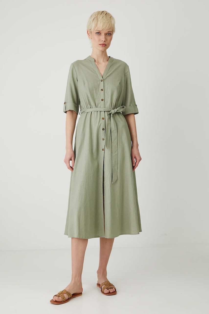 Medicine rochie din in culoarea verde