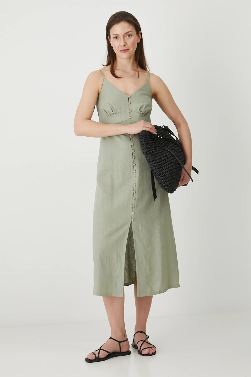 Medicine rochie din in culoarea verde