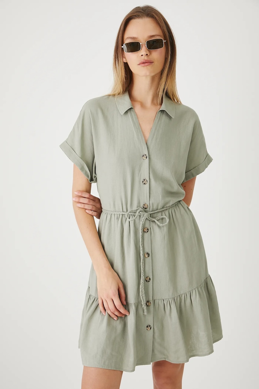 Medicine rochie din in culoarea verde