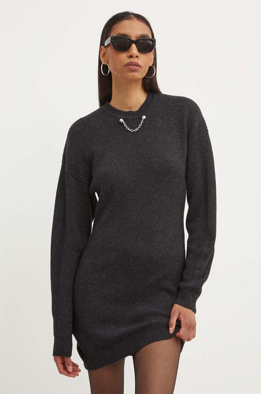 Moschino Jeans rochie din lana culoarea gri