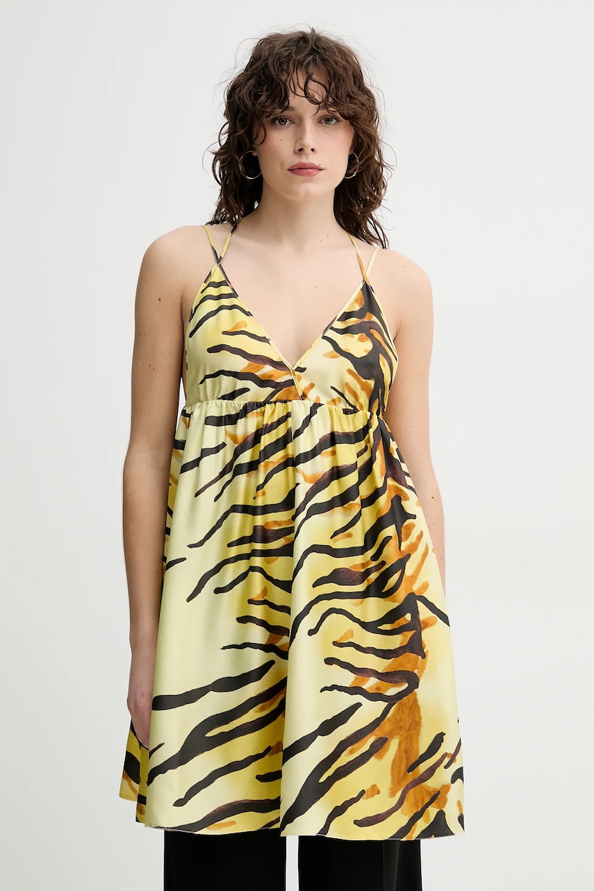Nanushka rochie de matase CEIL culoarea galben