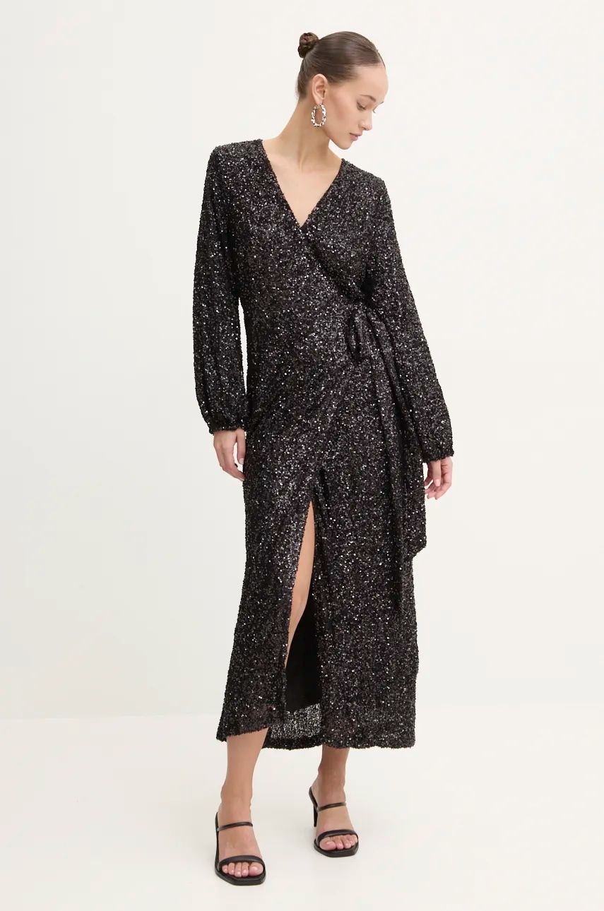 Never Fully Dressed rochie Kira Wrap Dress culoarea negru