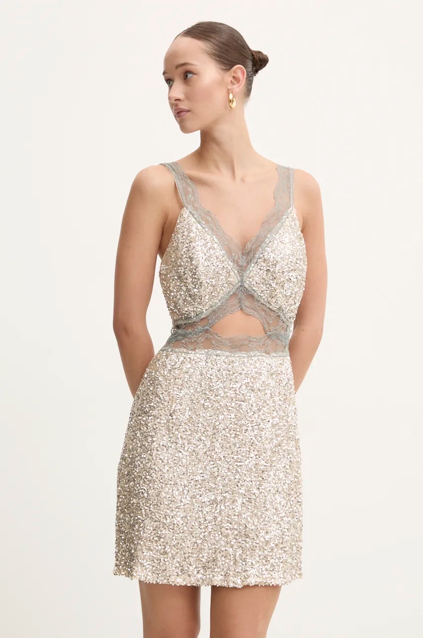 Never Fully Dressed rochie Mini Mimi Dress culoarea argintiu