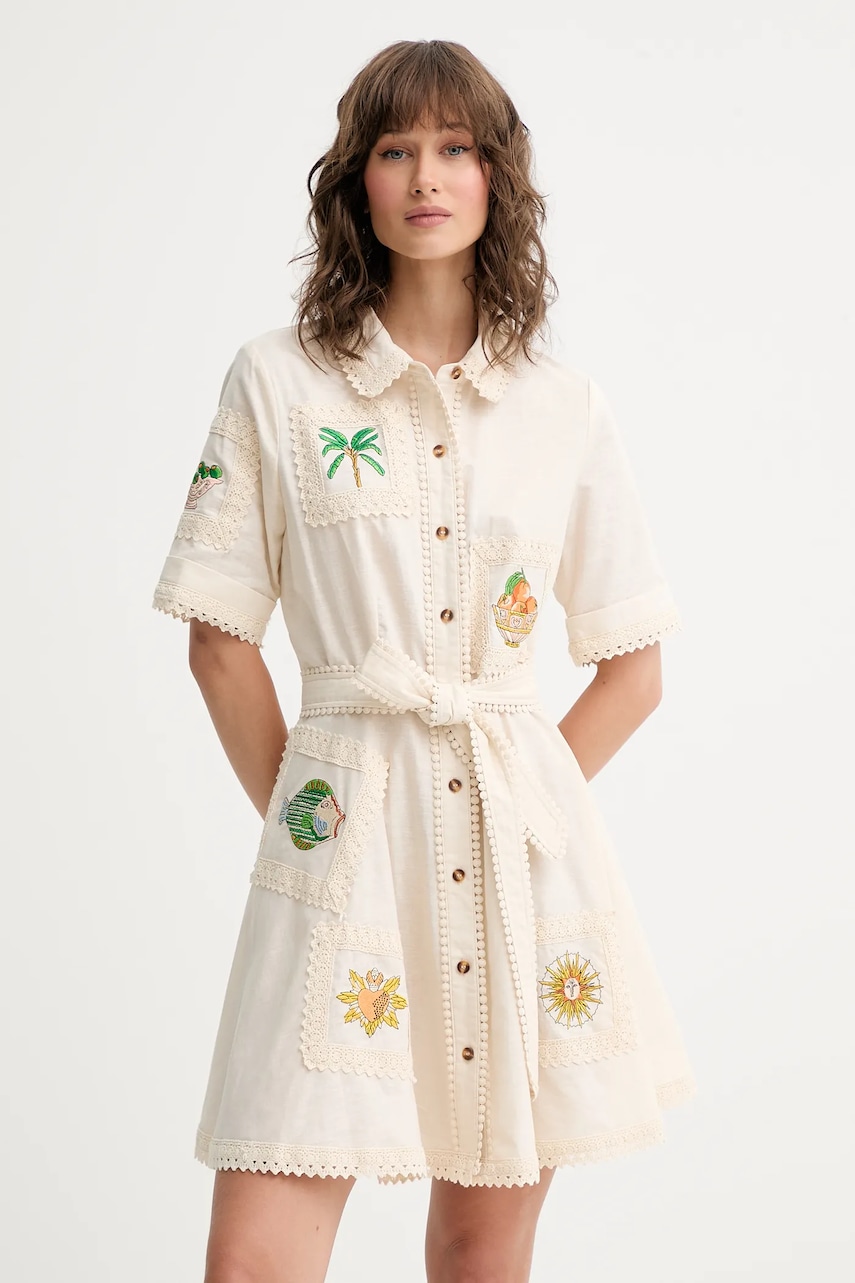 Never Fully Dressed rochie din amestec de in Lauren culoarea bej