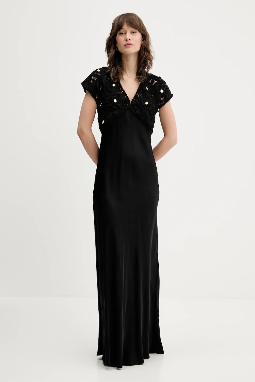Never Fully Dressed rochie din amestec de lână culoarea negru