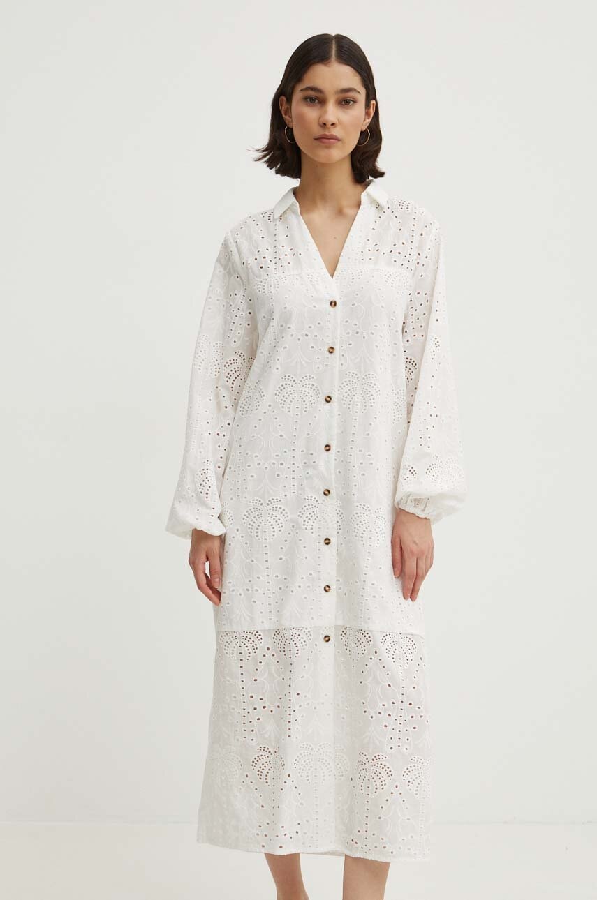 Never Fully Dressed rochie din bumbac Jenna Shirt dress culoarea alb