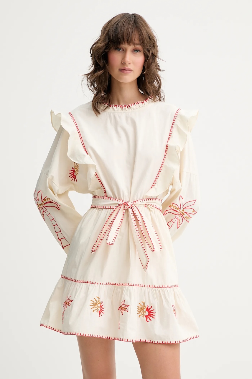 Never Fully Dressed rochie din bumbac culoarea bej
