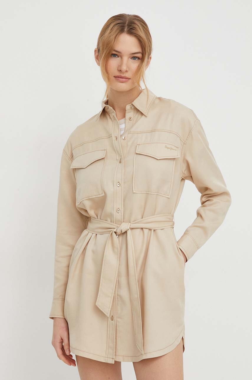Pepe Jeans rochie Beate culoarea bej