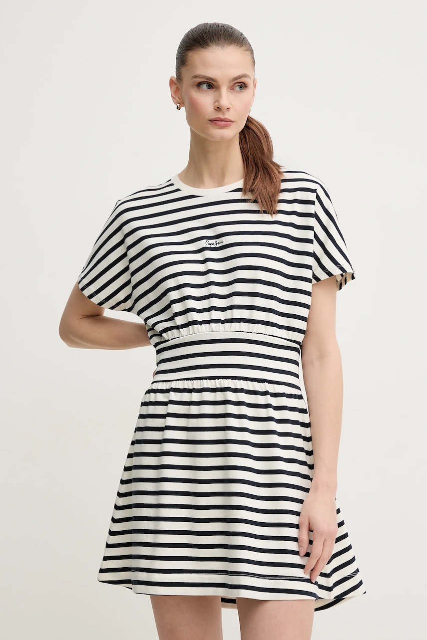 Pepe Jeans rochie din bumbac VANIA culoarea bleumarin