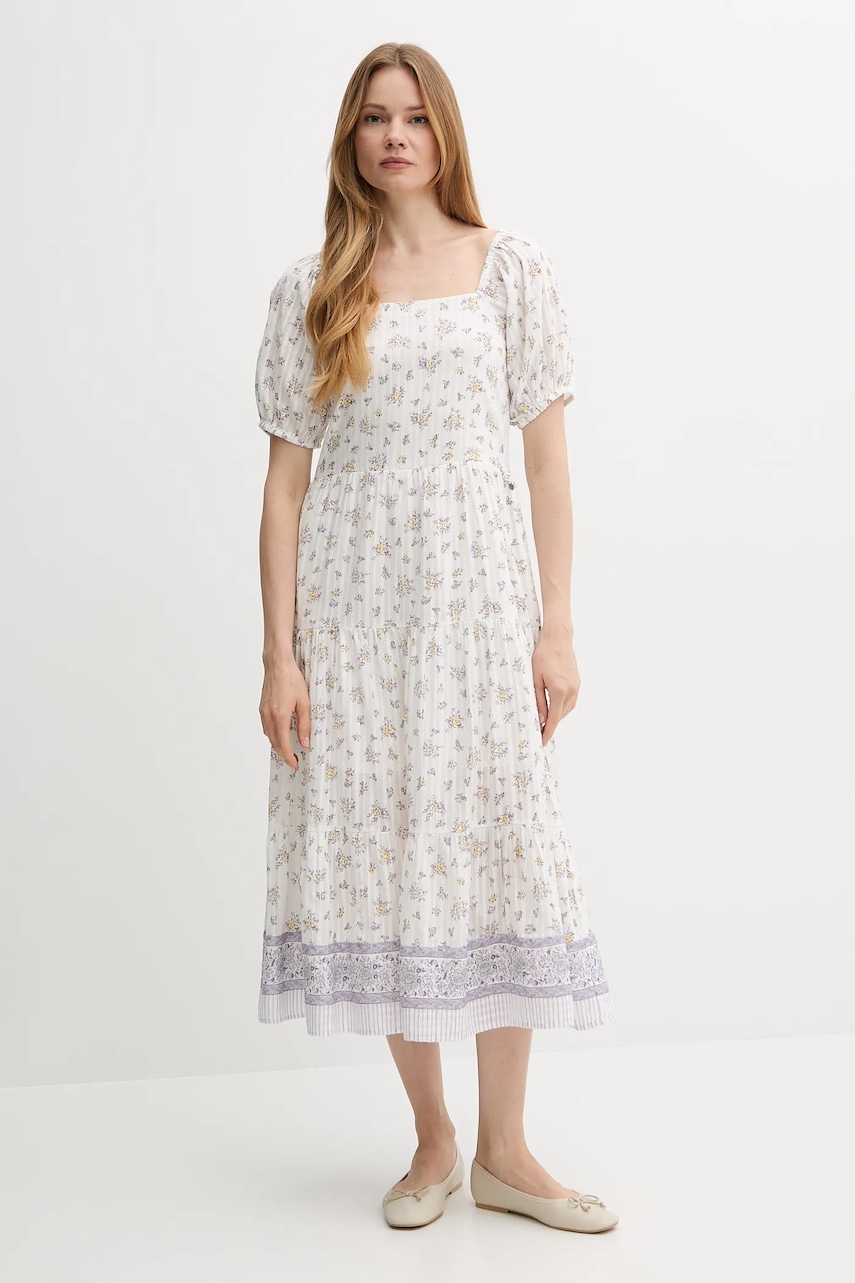 Pepe Jeans rochie din bumbac culoarea alb