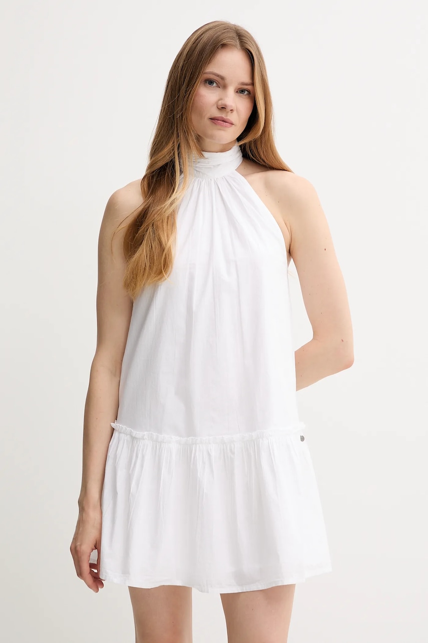 Pepe Jeans rochie din bumbac culoarea alb