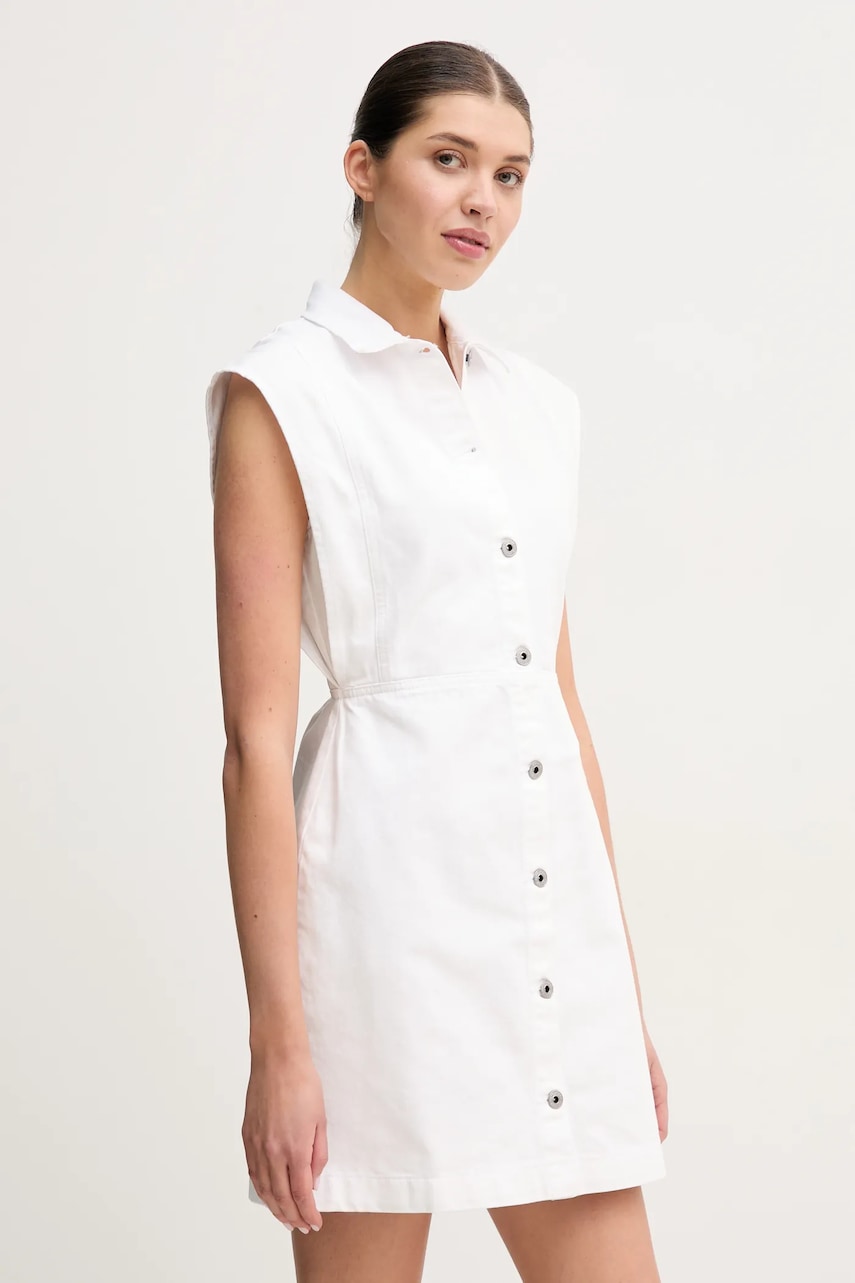 Pepe Jeans rochie din denim CHEY WHT culoarea alb